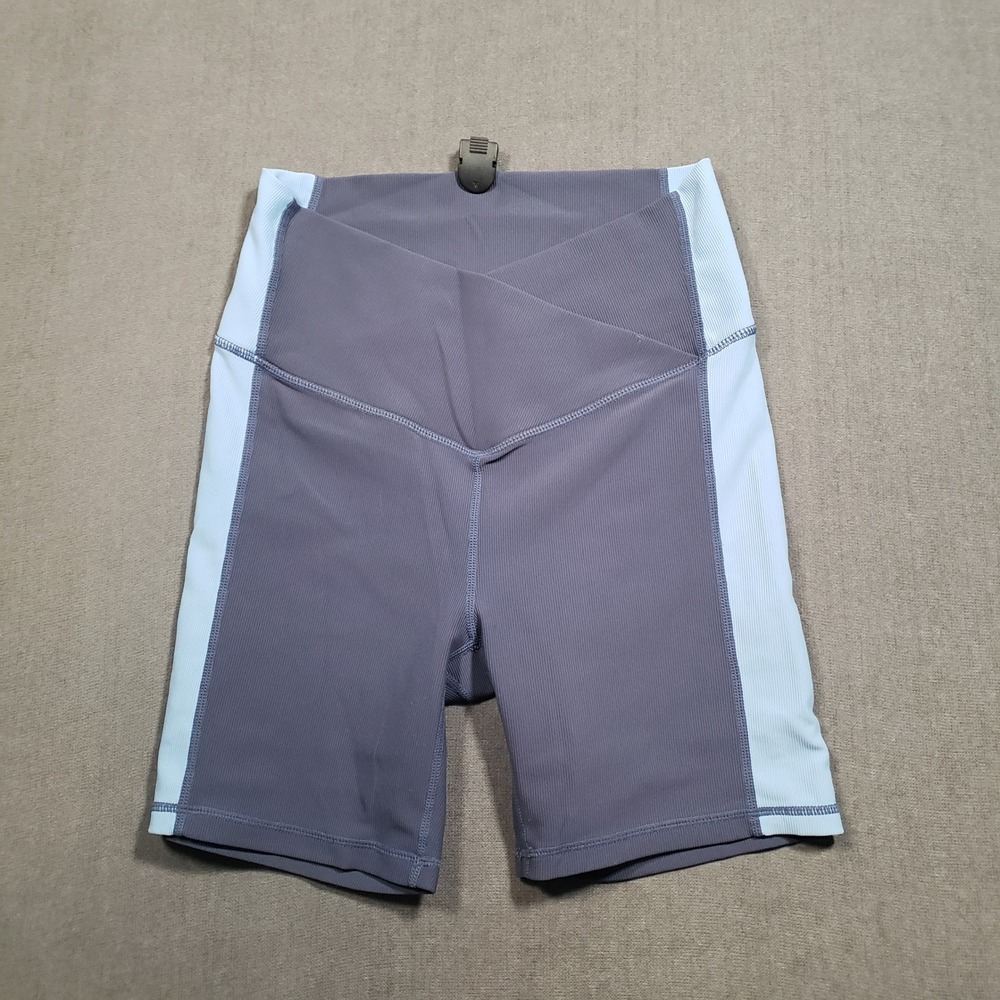 Wilo The Label Biker Shorts Womens Medium Blue Crossover Waist Ribbed Colorblock